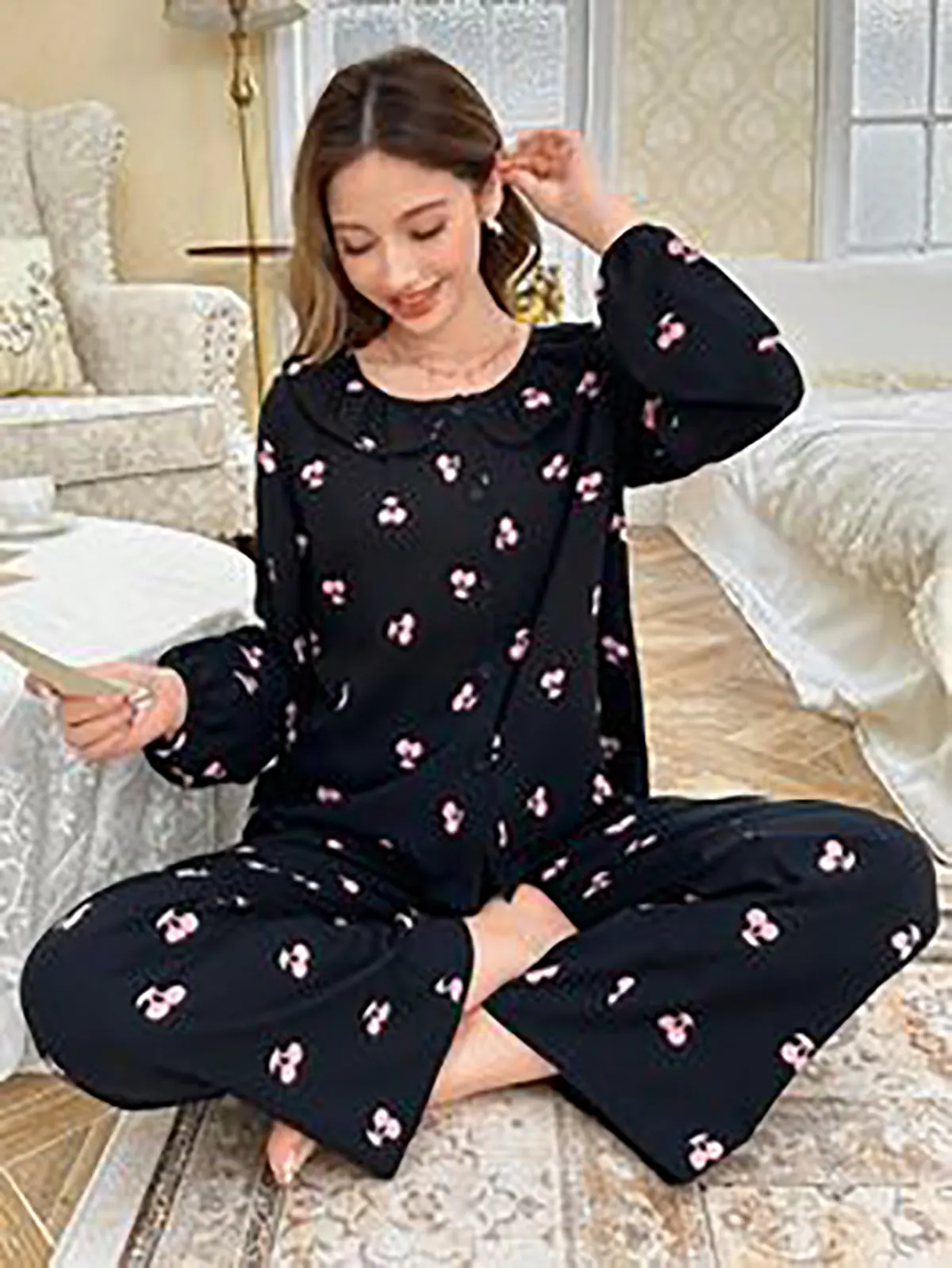 بلوز شلوار نخی گلدار زنانه