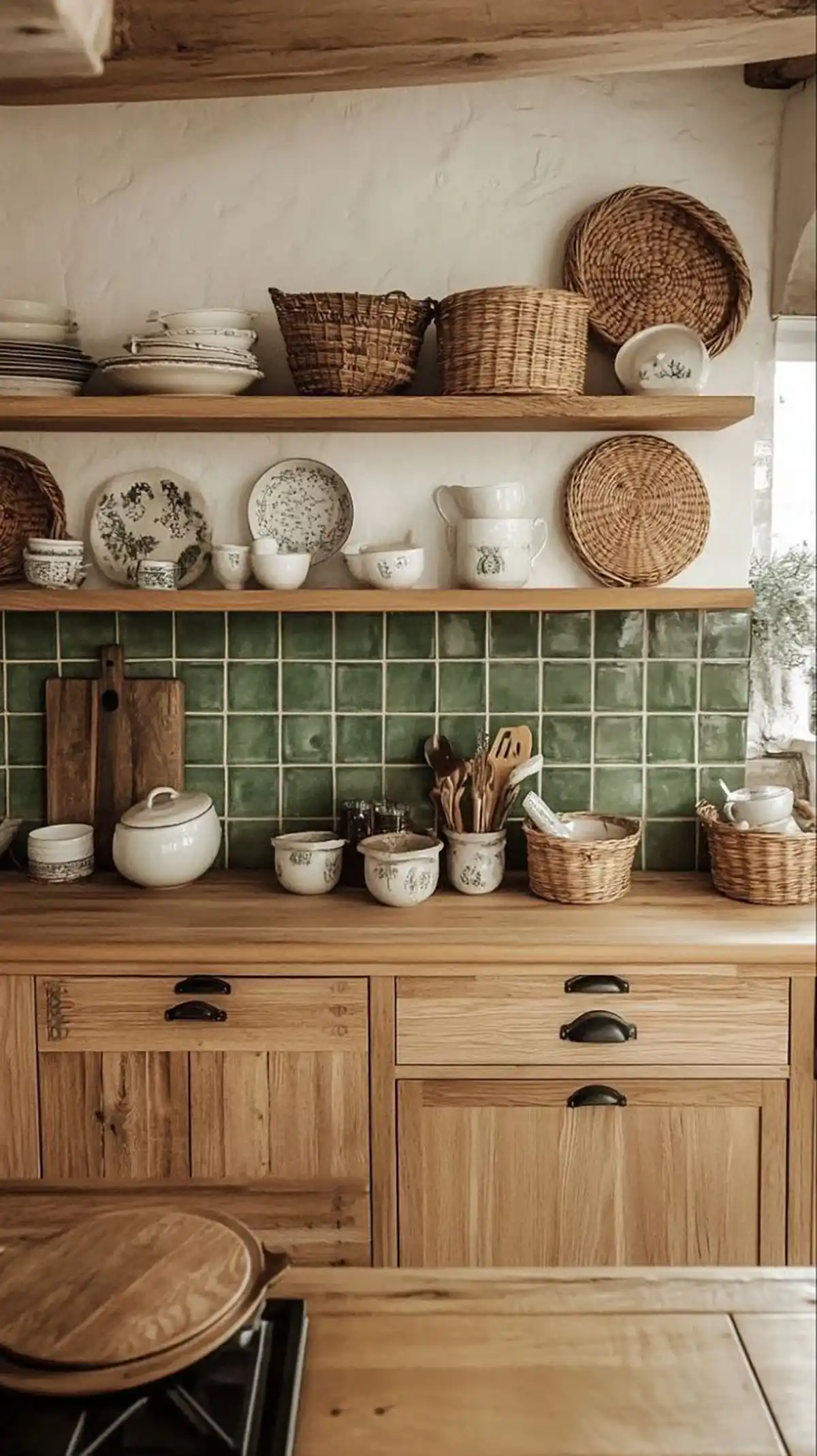 کابینت سبز پاستیلی و چوب
