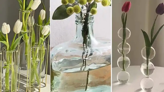 گلدان شیشه ای رومیزی با طراحی ساده و شیک که می‌تواند فضای خانه شما را به‌راحتی زیبا و مدرن کند و جلوه‌ای خاص به دکوراسیون شما ببخشد
