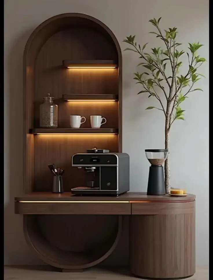 واحد قوسی چوب گردویی با نور مخفی برای بار خونه