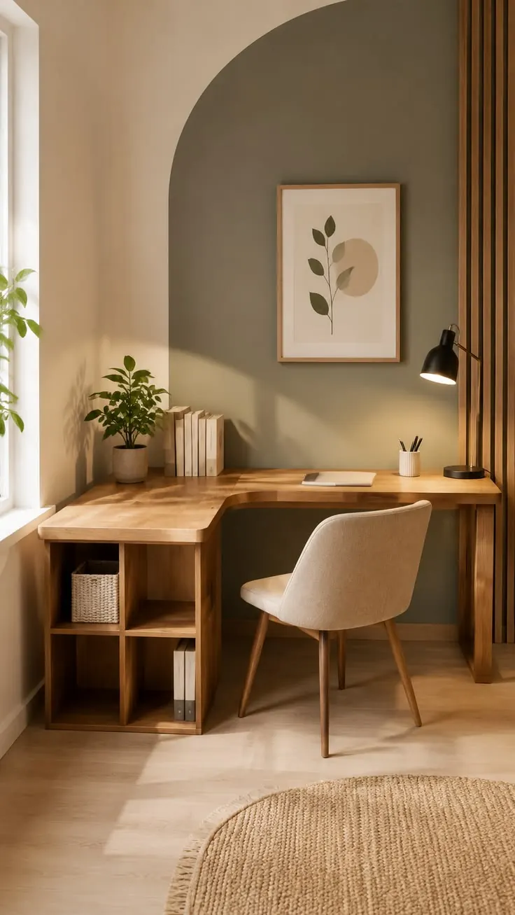 میز گوشه چوبی برای اتاق کار کوچک