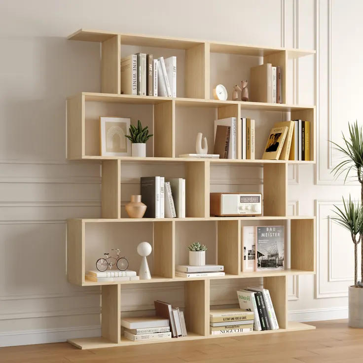 کتابخانه مکعبی چوب روشن