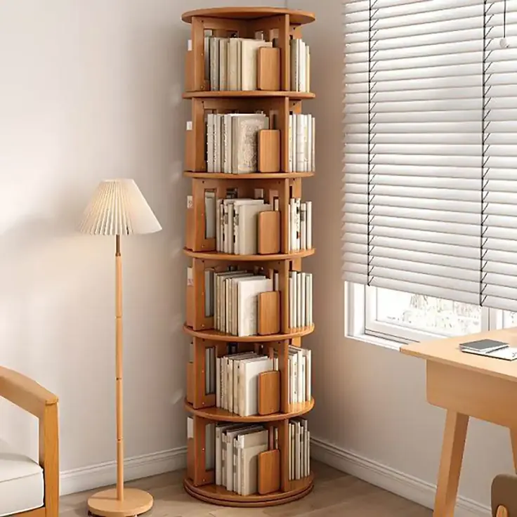 کتابخانه چرخان چوبی برای فضای کوچک