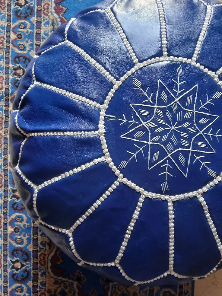 مدل پاف چرمی آبی مراکشی