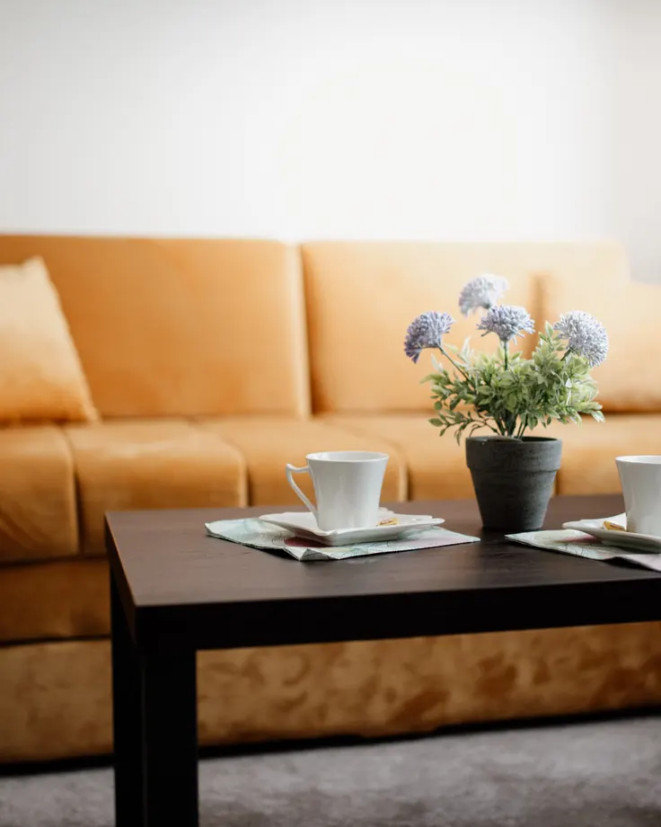 سرو چای و گل خشک روی میز جلومبلی تیره